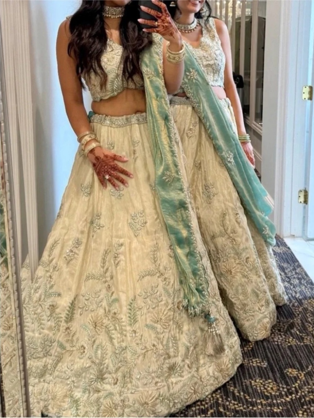 Ivory and Teal Lehenga Choli